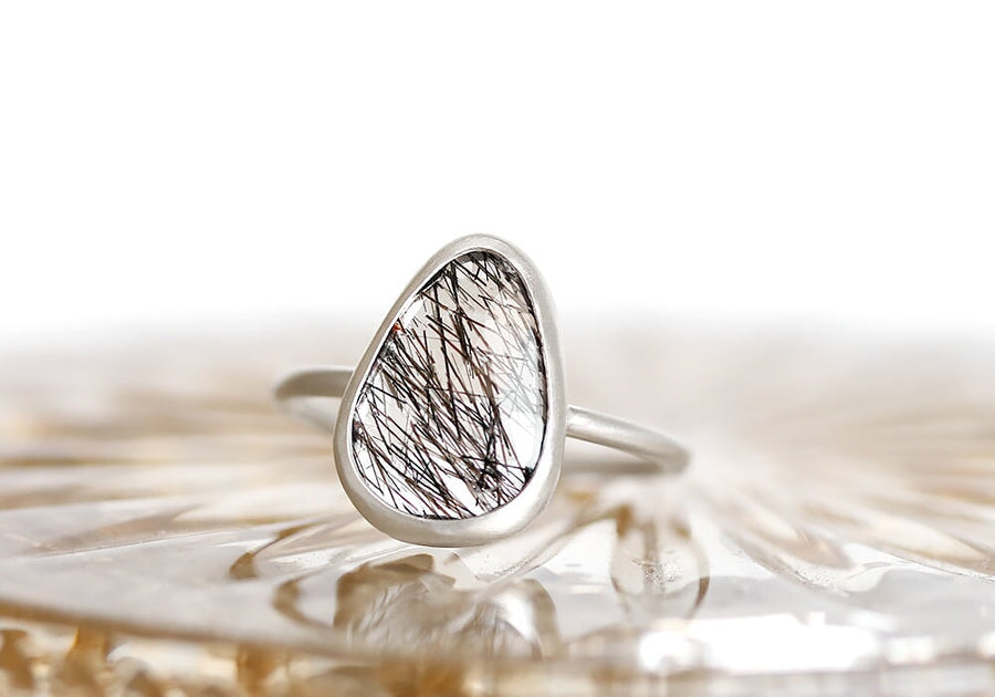Rose Cut Black Tourmalinated Quartz Ring Andrea Bonelli Jewelry 