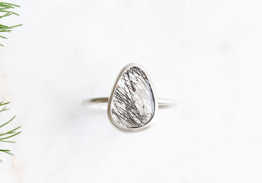 Rose Cut Black Tourmalinated Quartz Ring Andrea Bonelli Jewelry 