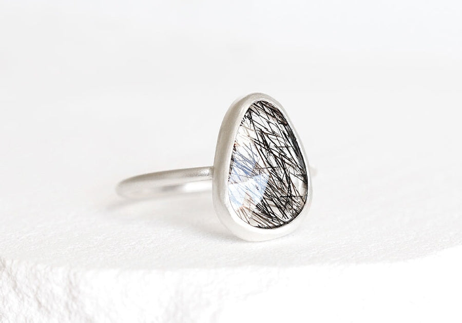 Rose Cut Black Tourmalinated Quartz Ring Andrea Bonelli Jewelry 