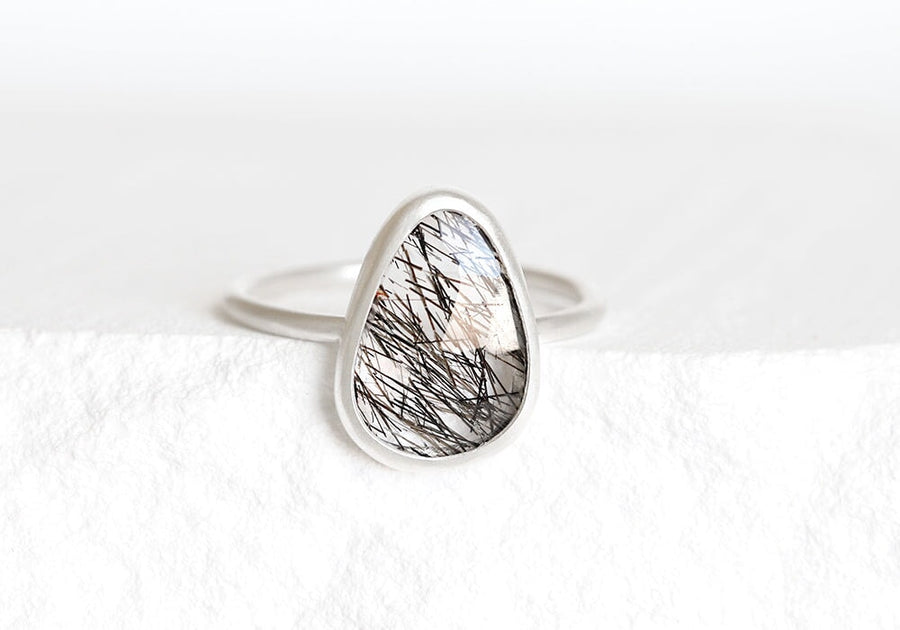 Rose Cut Black Tourmalinated Quartz Ring Andrea Bonelli Jewelry 