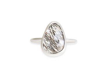 Rose Cut Black Tourmalinated Quartz Ring Andrea Bonelli Jewelry Sterling Silver