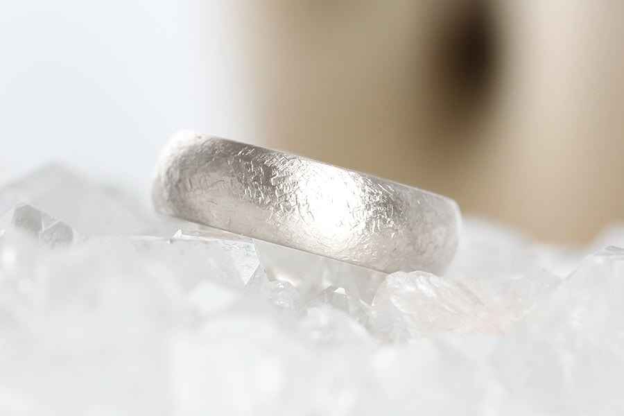 Silver Rustic Gravel Half Round Band Andrea Bonelli Jewelry 