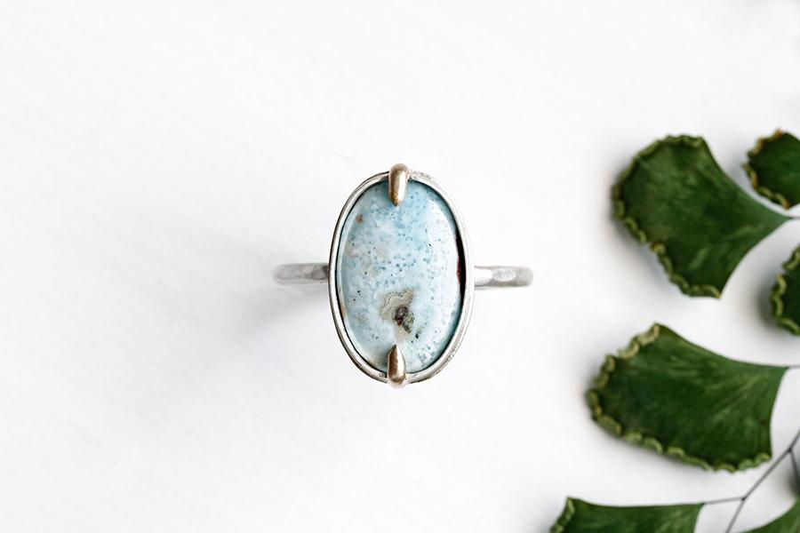 Silver + 14k Oval Larimar Ring Andrea Bonelli Jewelry 