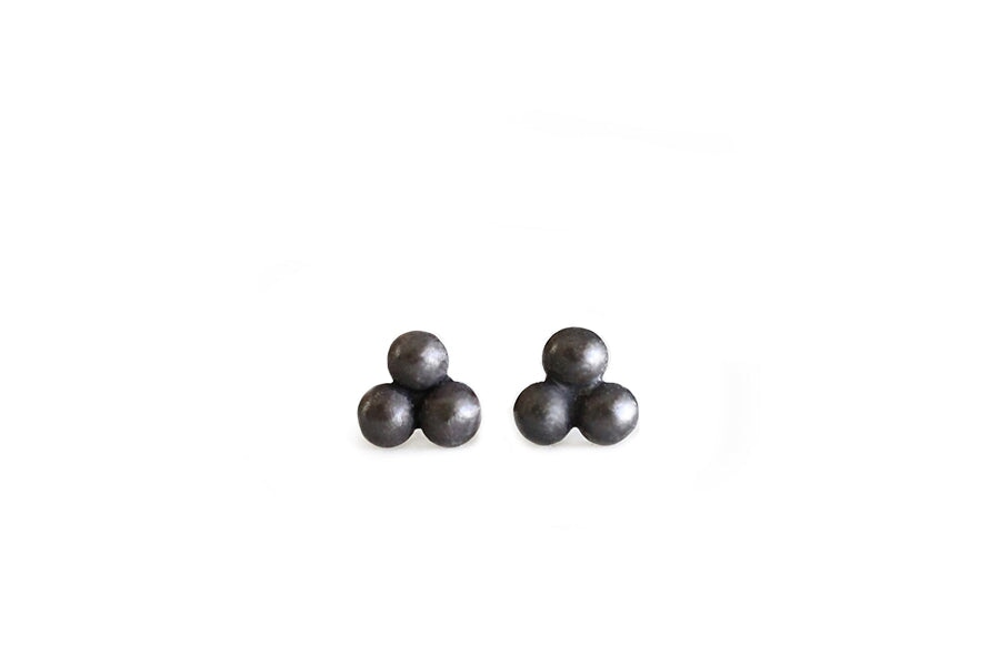 Silver Tria Beaded Studs Andrea Bonelli Jewelry Oxidized Sterling Silver