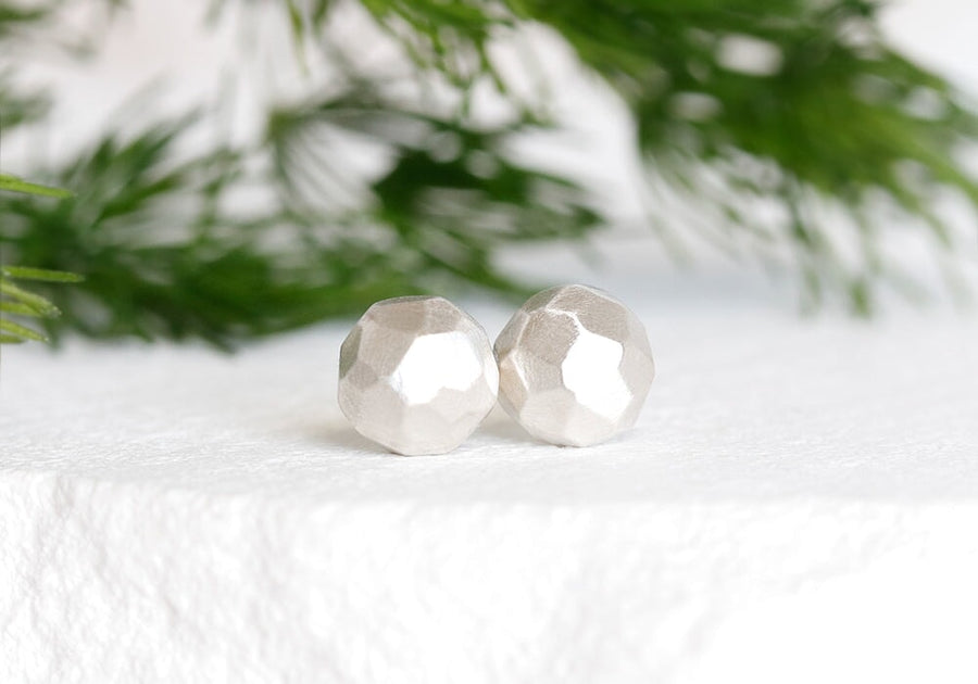 Silver Rock Faceted Pebble Studs Andrea Bonelli Jewelry 