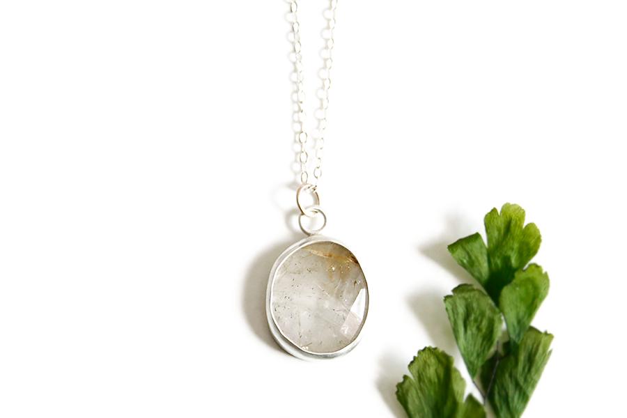 silver rutilated quartz necklace no 2 Andrea Bonelli Jewelry 