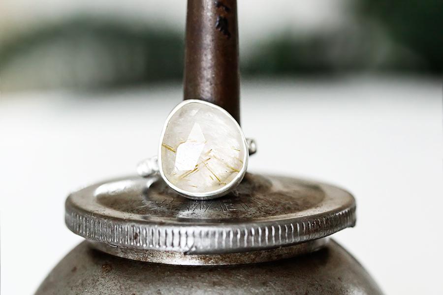 Silver Rose Cut Rutilated Quartz Ring Andrea Bonelli Jewelry 