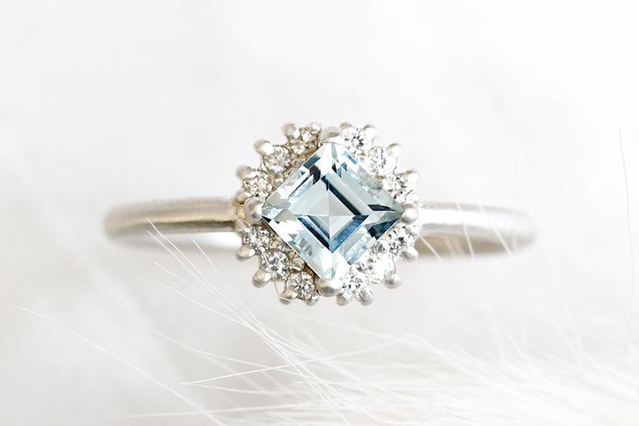 Tavi Halo Aquamarine Ring Andrea Bonelli Jewelry 