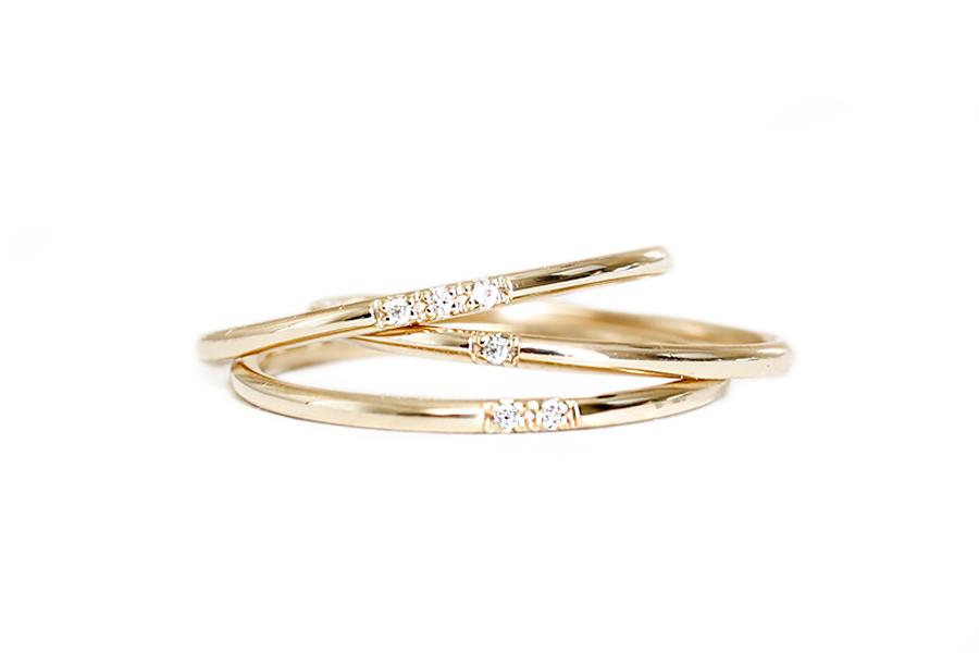 Slim Stacking Diamond Rings Andrea Bonelli 14k Yellow Gold