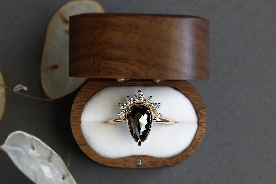 Black Diamond Crown Halo Ring 2.24ct Andrea Bonelli Jewelry 