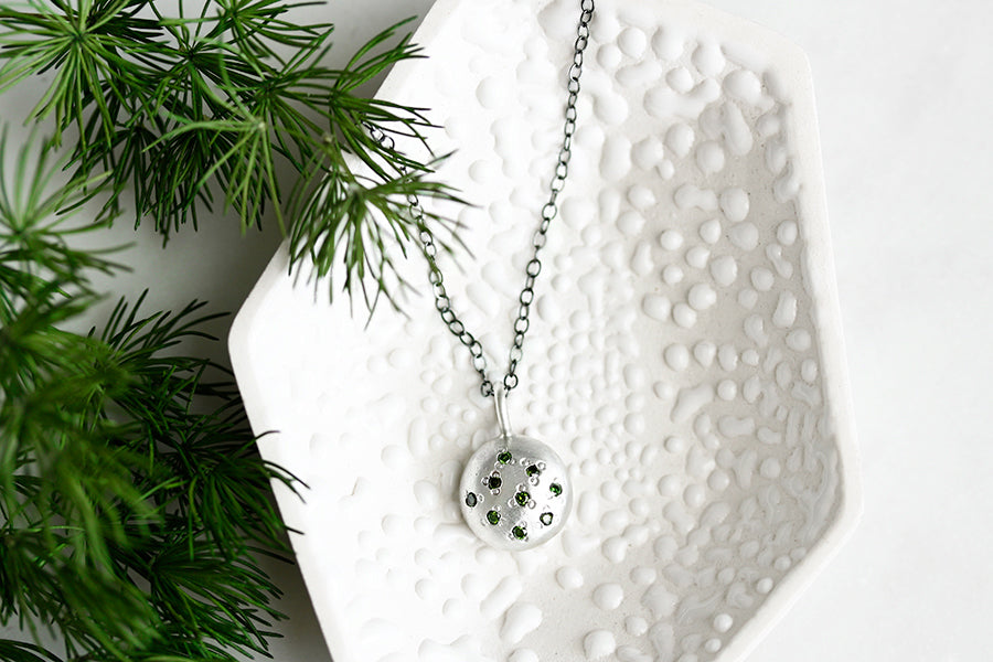 Silver Pebble + Green Diamond Necklace Andrea Bonelli Sterling Silver