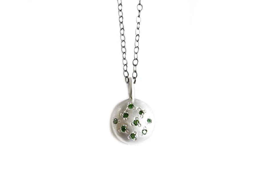 Silver Pebble + Green Diamond Necklace Andrea Bonelli 