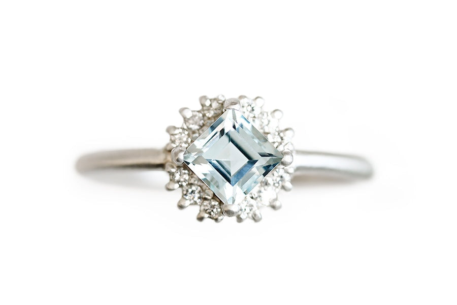 Tavi Halo Aquamarine Ring Andrea Bonelli Jewelry 