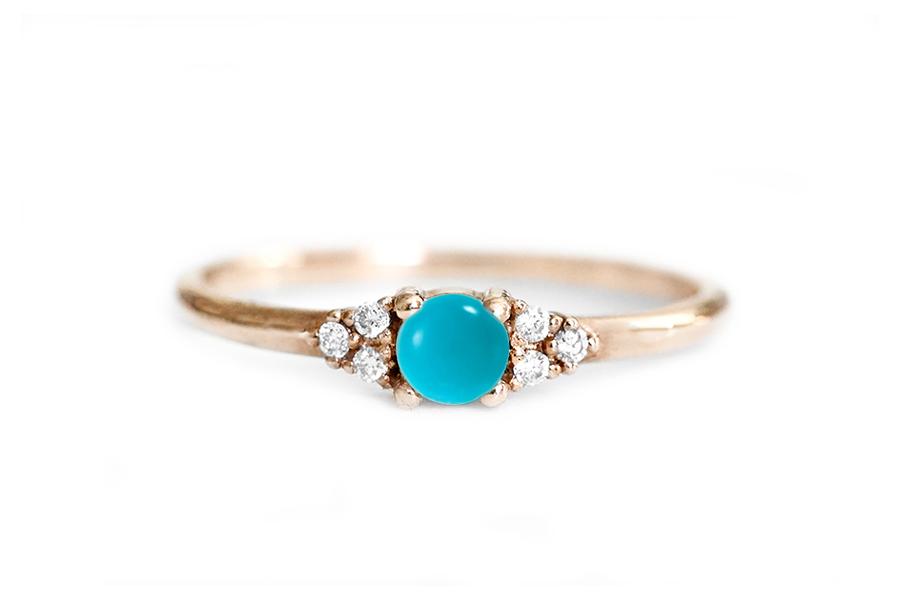 Sora Turquoise + Diamond Ring Andrea Bonelli Jewelry 14k Rose Gold