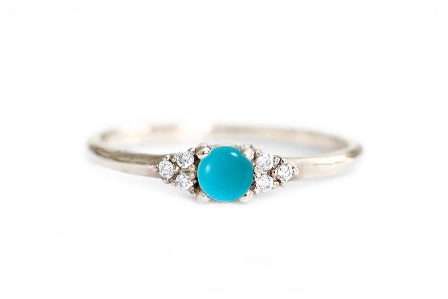 Sora Turquoise + Diamond Ring Andrea Bonelli Jewelry 14k White Gold