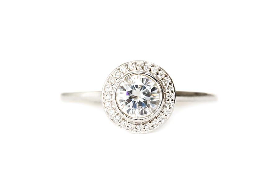 Brie Halo GIA Diamond Ring Andrea Bonelli 14k White gold