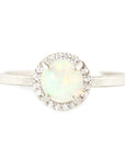 Opal + Diamond Halo Ring Andrea Bonelli 14k White Gold