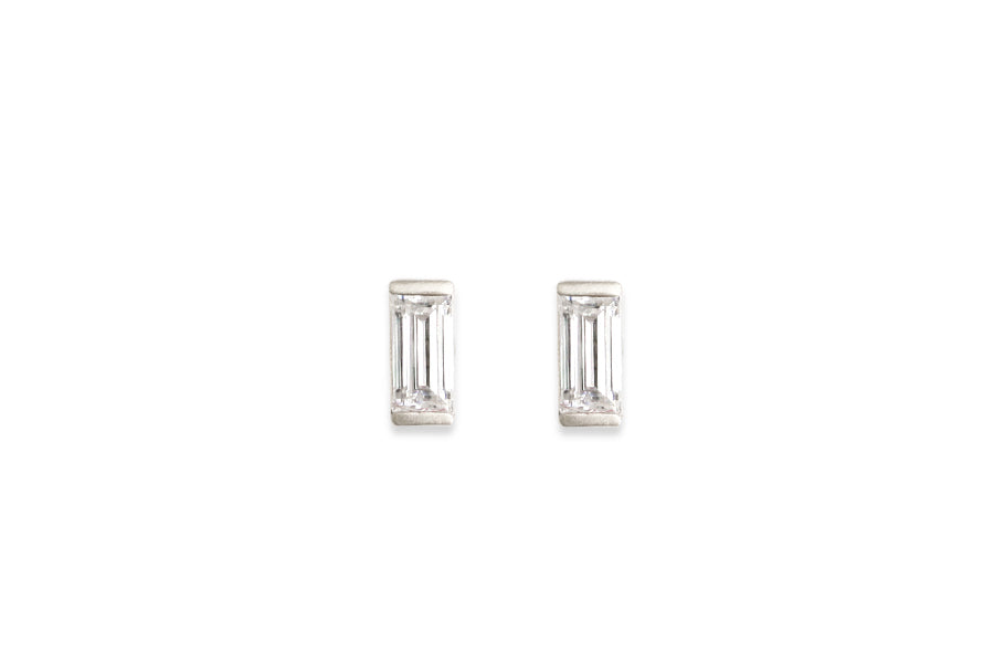 Linea Baguette Studs Andrea Bonelli Jewelry 14k White Gold