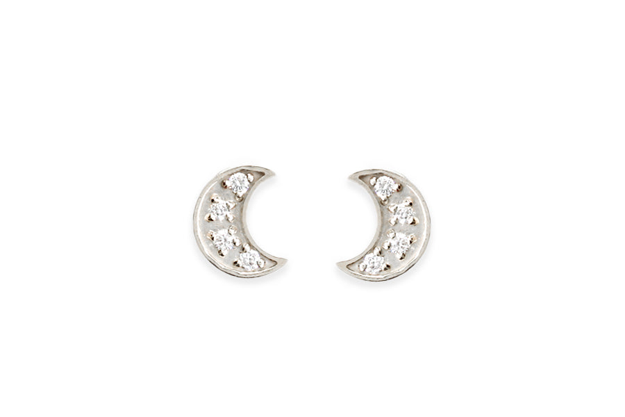 Moon Diamond Studs Andrea Bonelli Jewelry 14k White Gold