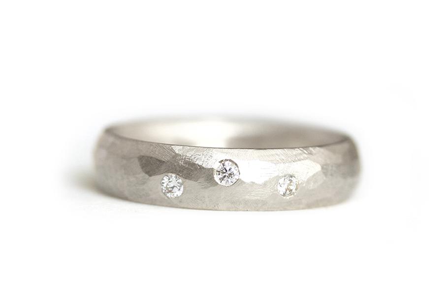 Diamond Rustic Faceted Band Andrea Bonelli Jewelry 14k White Gold