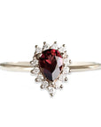 Aura Halo Pear Garnet Ring Andrea Bonelli Jewelry 14k White Gold