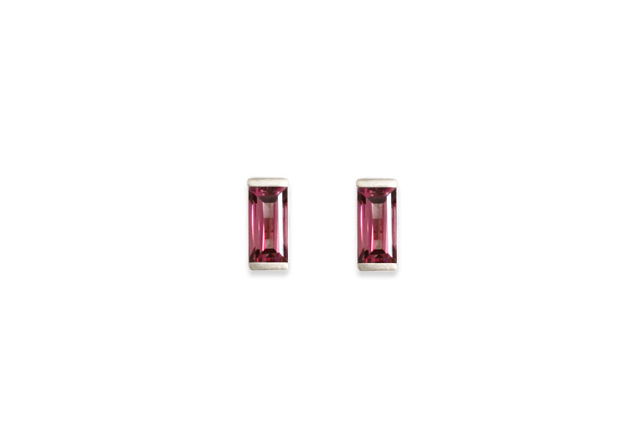 Linea Garnet Studs Andrea Bonelli Jewelry 14k White Gold