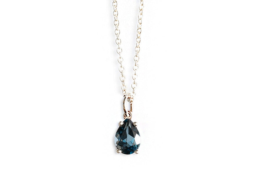 London Blue Topaz Solitaire Necklace Andrea Bonelli Jewelry 14k White Gold