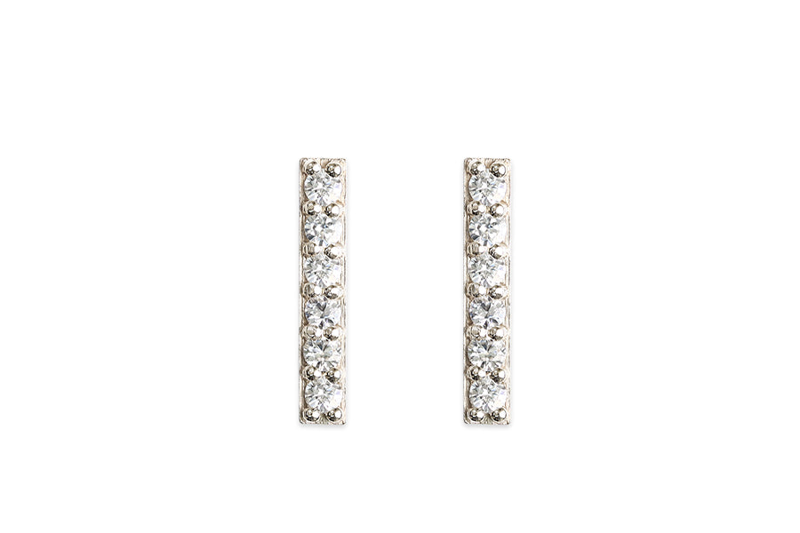 Pave Bar Studs - 6 Stone Andrea Bonelli Jewelry 14k White Gold