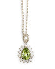 Aura Peridot Pear Halo Necklace Andrea Bonelli Jewelry 14k White Gold