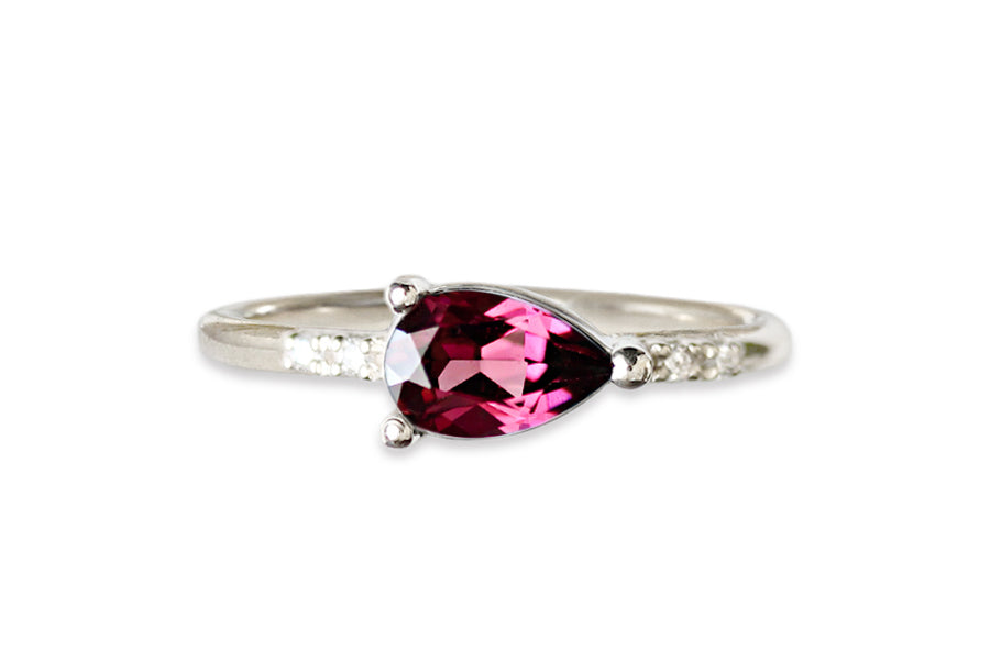 Lilia Garnet + Diamond Ring Andrea Bonelli Jewelry 14k White Gold