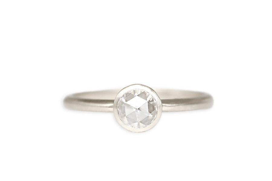 Zoe Rose Cut Diamond Ring Andrea Bonelli Jewelry 14k White Gold