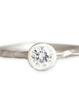 Rustic Carved Moissanite Ring Andrea Bonelli 14k White Gold