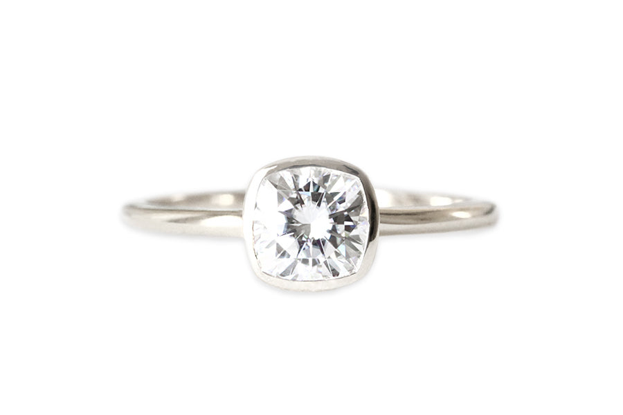 Zoe Cushion Moissanite Ring Andrea Bonelli Jewelry 14k White Gold