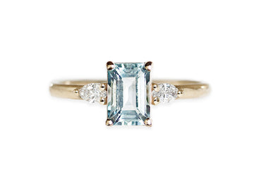 Marina Aquamarine + Diamond Ring Andrea Bonelli 14k Yellow Gold