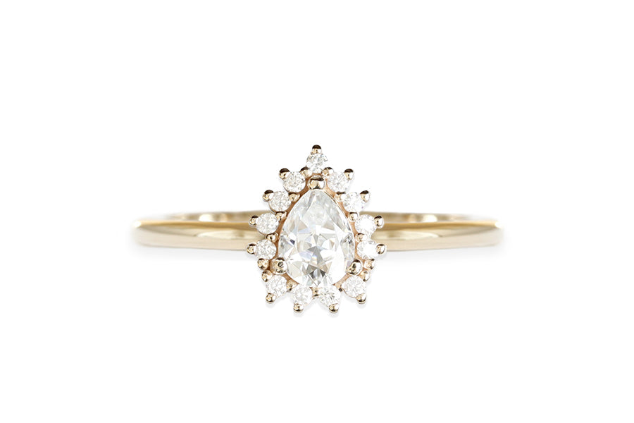 Aura Halo Moissanite Ring Andrea Bonelli Jewelry 14k Yellow Gold