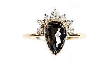 Black Diamond Crown Halo Ring 2.24ct Andrea Bonelli Jewelry 14k Yellow Gold