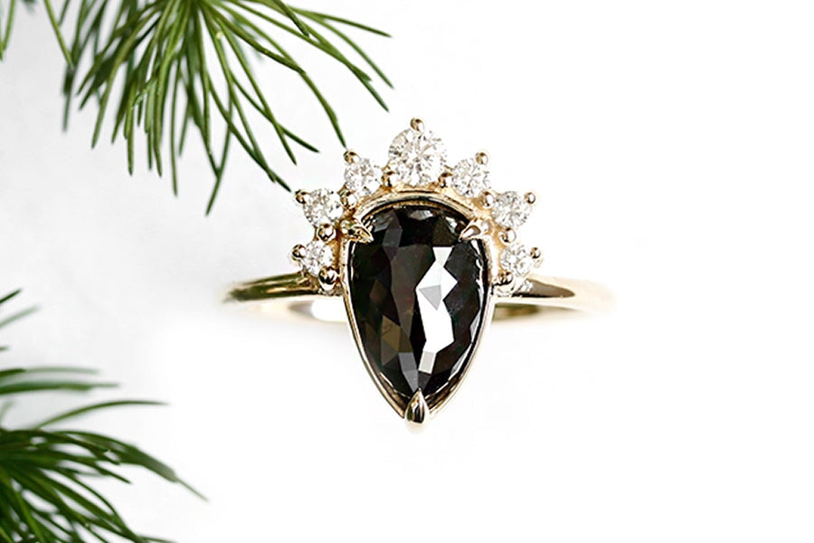 Black Diamond Crown Halo Ring 2.24ct Andrea Bonelli Jewelry 