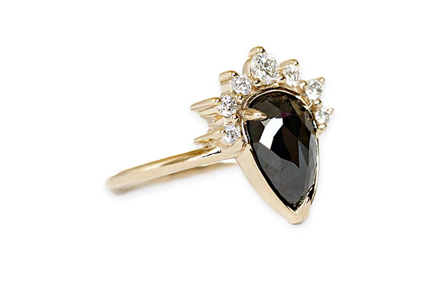 Black Diamond Crown Halo Ring 2.24ct Andrea Bonelli Jewelry 