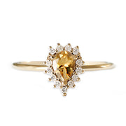 Aura Halo Pear Citrine Ring Andrea Bonelli Jewelry 14k Yellow Gold