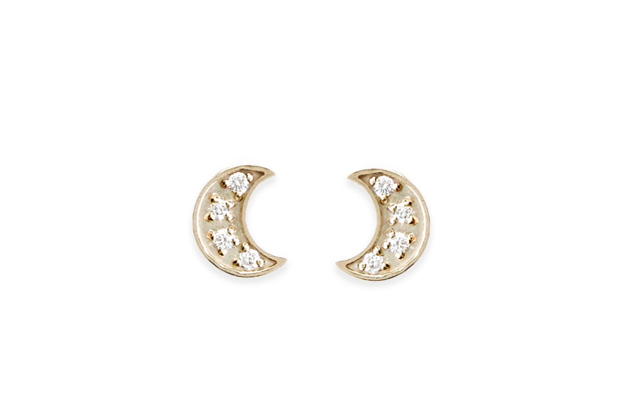 Moon Diamond Studs Andrea Bonelli Jewelry 14k Yellow Gold