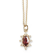 Aura Marquise Garnet Halo Necklace Andrea Bonelli Jewelry 14k Yellow Gold