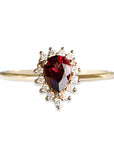 Aura Halo Pear Garnet Ring Andrea Bonelli Jewelry 14k Yellow Gold