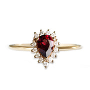 Aura Halo Pear Garnet Ring Andrea Bonelli Jewelry 14k Yellow Gold