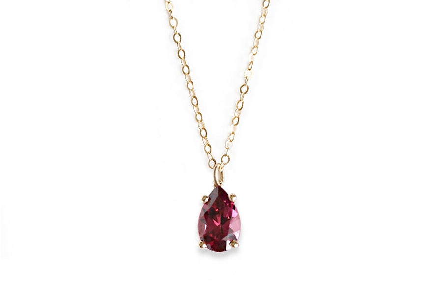 Garnet Solitaire Necklace Andrea Bonelli Jewelry 14k Yellow Gold