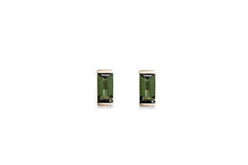 RTS Linea Green Tourmaline Studs Andrea Bonelli Jewelry 14k Yellow Gold
