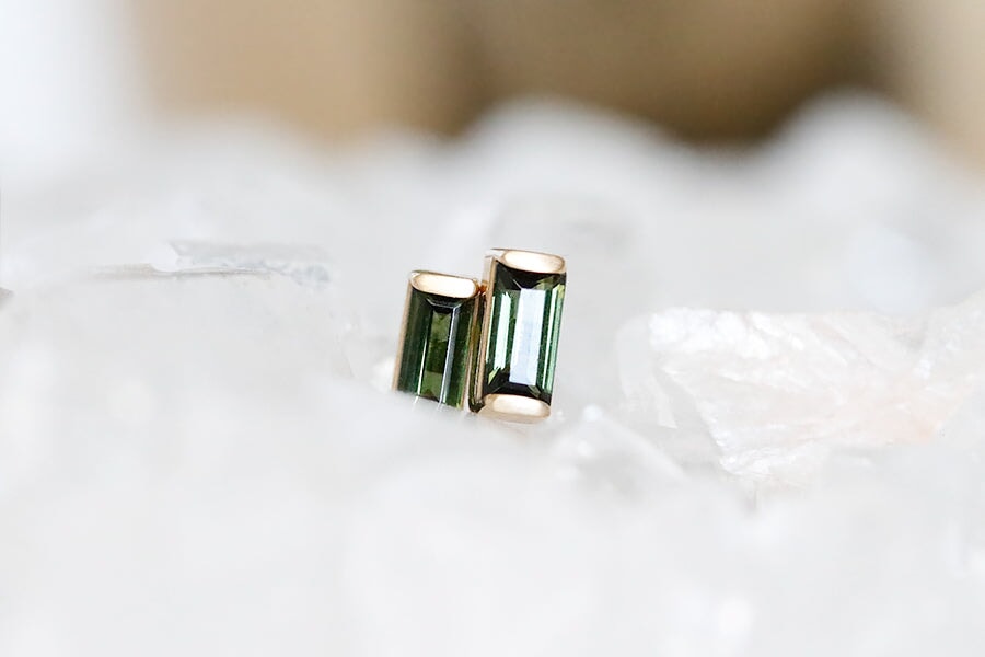 Linea Green Tourmaline Studs Andrea Bonelli Jewelry 14k Yellow Gold