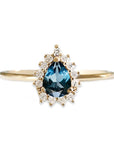 Aura Halo Pear Topaz Ring Andrea Bonelli Jewelry 14k Yellow Gold