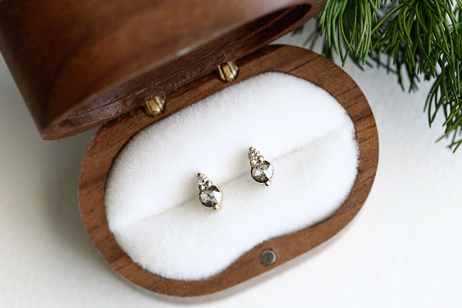 Seedling Salt + Pepper Diamond Studs Andrea Bonelli Jewelry 