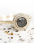 Brie Salt & Pepper Halo Diamond Ring Andrea Bonelli Jewelry 