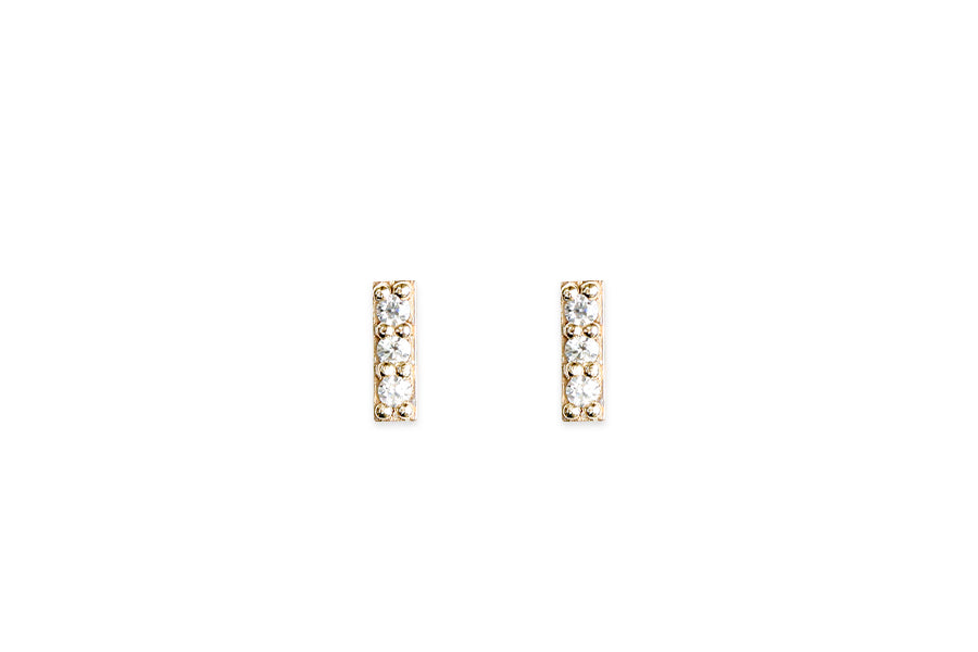Petite Pave Diamond Bar Studs Andrea Bonelli Jewelry 14k Yellow Gold